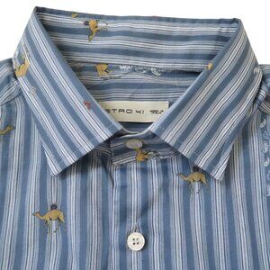 ETRO Blue stripe camel print shirt EU 41 US 16 L